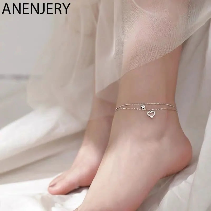 Double Layer Love Heart Anklet